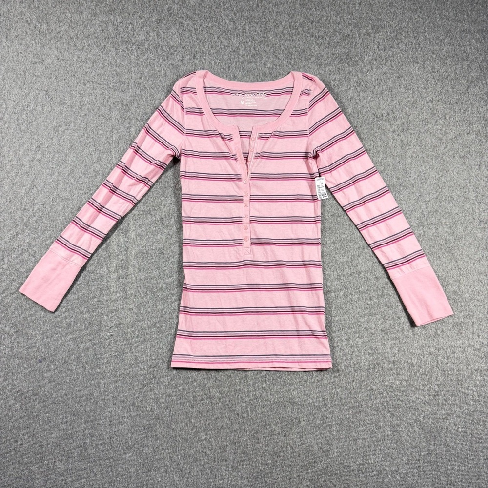 NWT Aeropostale Womens Pink Striped Long Sleeve Henley Top Size Medium